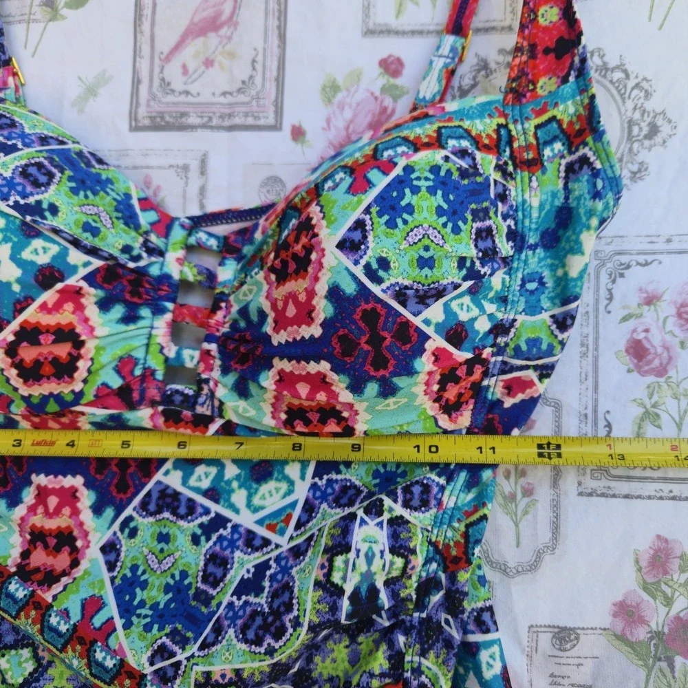 La Blanca Casa Azul Tankini Top Size 10 Multicolor Geometric Boho‎ Swimsuit